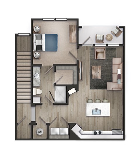 Floor plan for 1 bed, 1 bath, 793 sqft